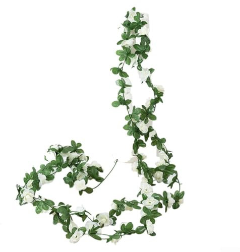 Wunderschön gearbeitete Rosenranken-Girlande, realistische Kunstblumen-Dekoration für Hochzeiten und Veranstaltungen (weiß - Frühling)