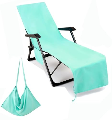 Mikrofaser Schonbezug für Gartenliege Strandhandtuch Liegenbezug Strandtuch, Schnelltrocknend/Mehrere Taschen/Leicht Liegestuhl Handtuch Sonnenliege Auflage, Strandliegenauflage Bezug(L7-1)