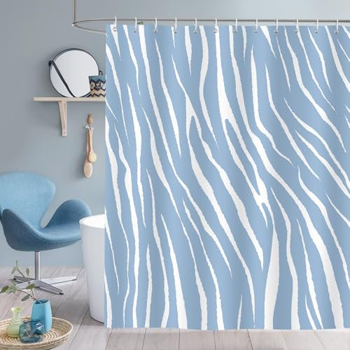 Dazzlewall Blaue Streifen Duschvorhang 180x180cm, Geometrische Linien Badezimmer Vorhang Wasserdicht Anti-Schimmel Stoff mit 12 Haken