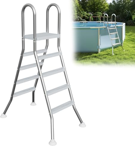 YRHome Échelle de piscine en acier inoxydable à 4 marches (189 cm de haut) avec marches antidérapantes et pieds en caoutchouc - Échelle de sécurité pour piscines hors-sol de 1,2 à 1,6 m - Accessoires