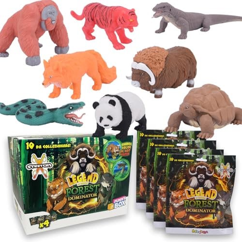 #sbabam Funny Box Legend of Animals Forest Dominator, Spielzeugtiere für Kinder, 4 Stück, Kinderspiele vom Kiosk, weiche ausziehbare Puppen Panda, Tiger und andere mit Spezialeffekten