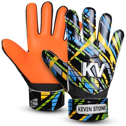 Kavin Stone Football Goalkeeper Gloves For Boys, Kids Children Youth Soccer Goalie Gloves with 4mm Latex Finger Spine Protection Super Grip Palm Goalkeeping Gloves (Orange, 5)