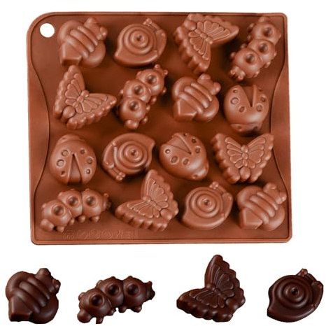 duoyif Moule à Chocolat Silicone 3D Insecte, Sans BPA, 16 cavités Moules en Silicone avec Coccinelles Papillons Abeilles, pour la fabrication de chocolats figurines praline bonbons 1 pièce (Insecte)