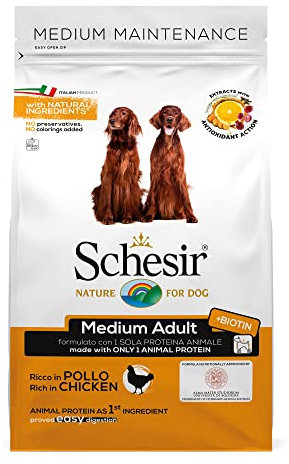 Schesir Dog Medium Maintenance Huhn, Hundefutter trocken für mittelgroßerRassen, Beutel, 3 kg