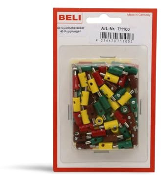 BELI-BECO 7/1100 Blister mit 60 Querlochsteckern und 40 Kupplungen - Miniatur-Bananenstecker - mit Stift-Ø: 2,6mm, Mehrfarbig