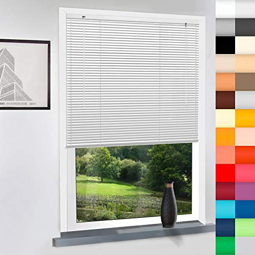 Aluminium Jalousie nach Maß, hochqualitative Wertarbeit, 28 Farben verfügbar, Maßanfertigung, für Fenster und Türen, Alu Jalousien, Decken und Wandmontage (Weiß, Höhe: 130cm x Breite: 110cm)
