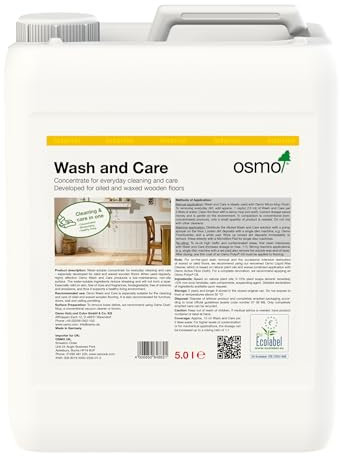 Osmo Wash and Care - Wood Cleaner 8016, 5L - Highly Concentrated Wooden Liquid Floor Cleaner, Maintain and Protect Wooden Surfaces - Ideal for Oak, Pine, Spruce, Beech & More