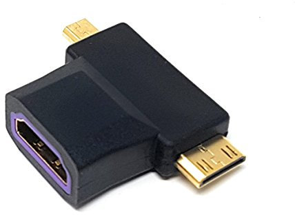 MainCore 2in1 HDMI Socket to Micro HDMI & Mini HDMI Plug Multi Use Video/Audio Adapter Cable Lead Cord Compatible with Digital Camera, Tablet, Mobile Phone, Dash Cam, Camcorder, Video Recorder