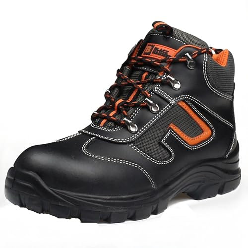 Black Hammer Herren Leder Sicherheitsstiefel Herren Sicherheitsstiefel S3 SRC Stahl Zehenkappe Arbeitsschuhe Knöchelhoch Leder 6652, 43 EU,Schwarz