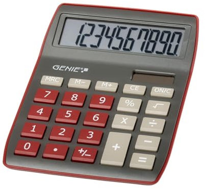 Genie 840 DR 10-stelliger Tischrechner; Dual-Power (Solar Und Batterie); Kompaktes Design; Dunkelrot