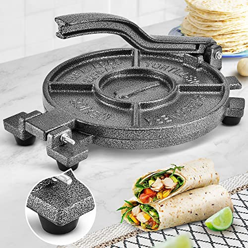 ARC Presse à tortilla en fonte de 26,4 cm, presse à tortillera pataconera robuste, presse à tortilla à farine, machine à roti, machine à tacos, presse à tacos, noir et gris