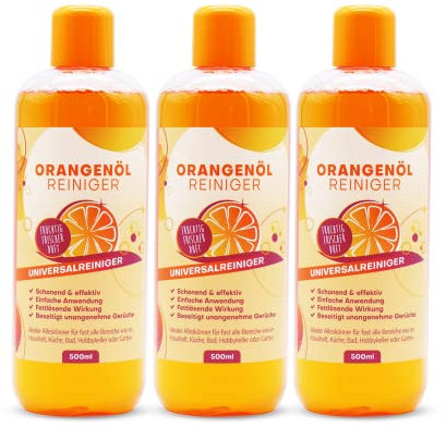 S-Pro - Orangenölreiniger fettlöser Konzentrat 3x500ml Flasche - Schonender Orangenreiniger hochkonzentriert mit frischem Orangenduft - Allzweckreiniger Reinigungsmittel für Haushalt, Küche & Bad