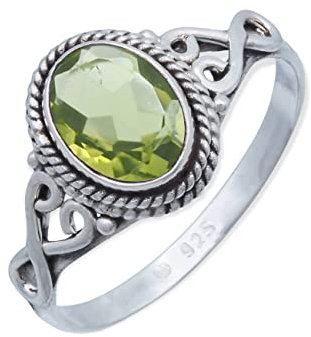 mantraroma Silber Ring Damen 925 Peridot Edelstein grün ausgefallen verspielt