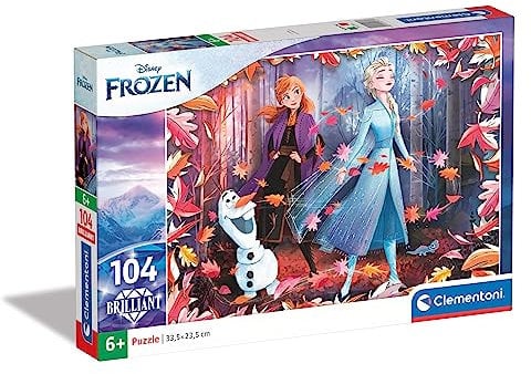 Clementoni 20161 Brilliant Puzzle Disney Frozen 2 – Puzzle 104 Teile ab 6 Jahren, farbenfrohes Kinderpuzzle mit Schimmer-Effekt, Geschicklichkeitsspiel für Kinder