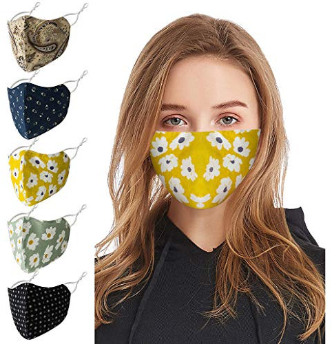 Lulupi 5 Stück Mundschutz Multifunktionstuch 3D Baumwolle Atmungsaktiver Mund-Nasenschutz Waschbare Staubdicht Mund-Nasen Bedeckung Blumenmuster Schön Halstuch Bandana Schals