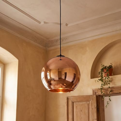 Licht-Erlebnisse Hängelampe in Kupfer Glas Kugel Ø25cm E27 Retro glanzvoll JARA Küche Esszimmer Pendelleuchte