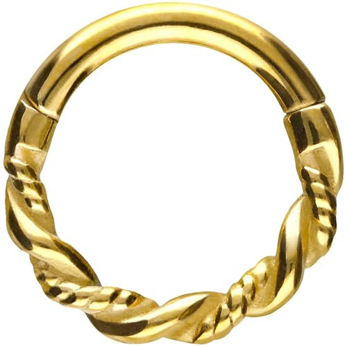 PIERCINGLINE Segmentring Clicker doppelt gedreht Chirurgenstahl Piercing für Nase Septum Ohr Helix Tragus Goldfarben 11 mm