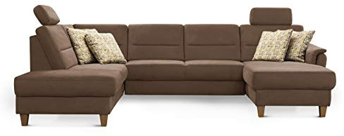 CAVADORE Wohnlandschaft Palera / Federkern-Sofa in U-Form im Landhausstil / 314 x 89 x 212 / Mikrofaser in Lederoptik, Dunkelgrau