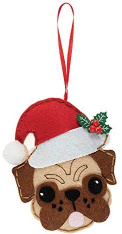 Trimits Christmas Felt Decoration Kits, 9 x 12cm, Festive Pug