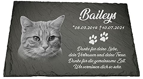 Generisch Grabstein für Ihr Haustier | Schiefer mit Foto Gravur selbst gestalten | 30x20cm - wetterfest | Grabplatte Tiergrabstein
