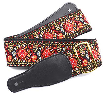 JTRHD Gitarrenschultergurt Cotton Pull Blumen Gitarrengurt Retro 2 Zoll breit Länge verstellbar von 33 Zoll bis 45 Zoll Akustik-/Elektro-/Bassgitarre (Farbe : Rot, Size : 85-115cm)