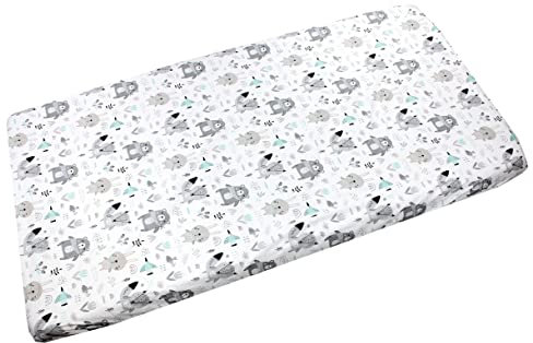 TupTam Baby Spannbettlaken Kinder Spannbetttuch für Babybett Kinderbett Gemustert, Farbe: Bären/Füchse/Mint, Größe: 70 x 140 cm