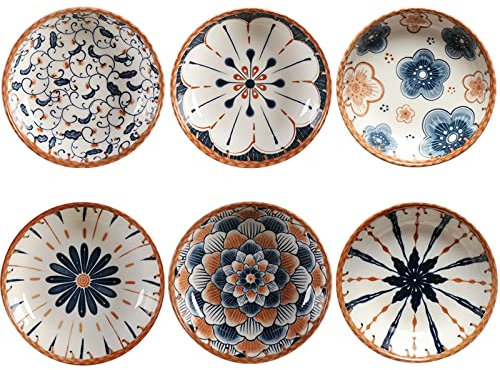 TuYines Soja Saucenschälchen,Tapas Schalen Set,Keramik Dipschalen,Dipschälchen Porzellan,Snackschalen & Dipschalen,Snackschalen Set 6er, Ø 9,8 cm Snack Bowl, Keramik Untertassen