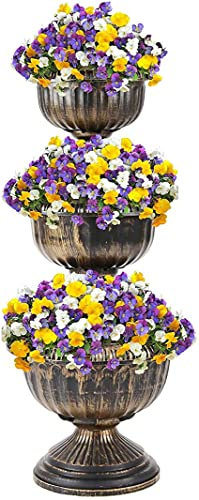 STOREX Large Flowers Plastic Plant Pot Antique Bronze Effect Outdoor Indoor Garden Plastic Terraces, Patio and Decking for Plants, Aloe, Herb, Orchid and More (3 Tier Pot)