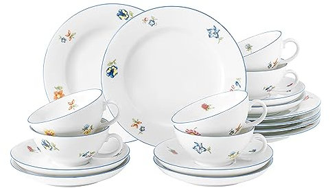 Seltmann 001.762548 Sonate Traditionell Porzellan Teeservice, Rund mit Relief, Mehrfarbig, 18-Teilig