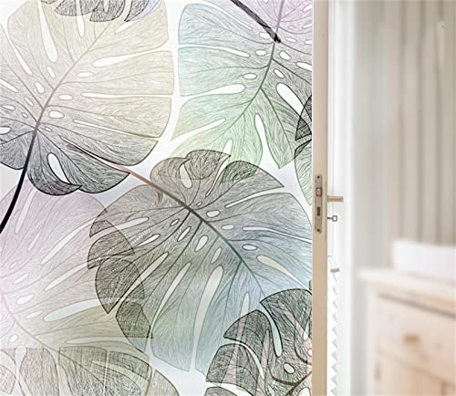 Blickdicht Sichtschutzfolie, Selbsthaftend Milchglasfolie Sonnenschutz Scheibenfolie, Fensterfolie statisch haftend Anti-UV, Für Zuhause Badzimmer Oder BüRo - Frische Pflanze(90cmx200cm)