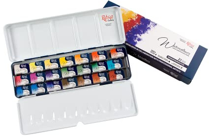 Rosa Gallery Monopigmented Professional Watercolor Paint Set, 21 Water Colors of 2.5 ml, High Lightfastness Paints Kit for Artists, Adult, Lightweight and Portable Metal Case