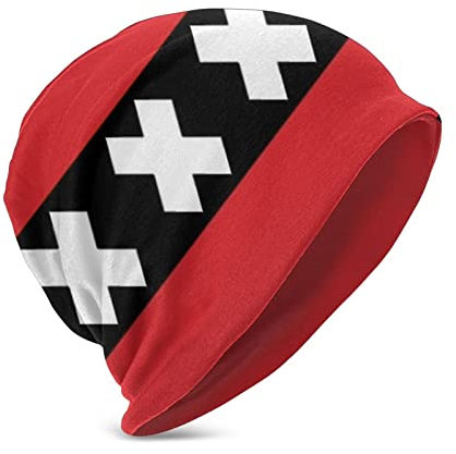 736 Strickmütze Flagge Von Amsterdam-Druck-Schwarzes Cuffed Plain Hat Funktionale Outdoor Damen Mütze Mehrweg Sports Beanie Mütze