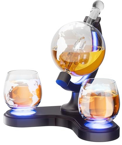 Kollea Christmas Gifts for Men Dad from Daughter, 7 Color RGB Light 30.4 Oz Whiskey Globe Decanter Set Glasses, Unique Mens Birthday Gift Ideas, Cool Liquor Dispenser for Home Bar
