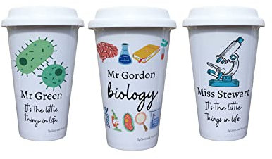 Biology Teacher Travel Mug Personalised - Gift for Science Lover - Personalised Scientist Student Thermal Ceramic Insulated Travel Mug (Microscope)