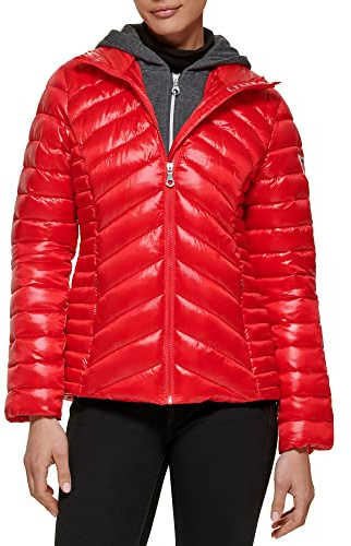 GUESS Chaqueta ligera plegable para mujer, acolchada, acolchada de transición, Fire Red, M