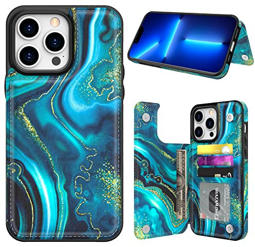 Delidigi for iPhone 14 Pro Max Case Wallet with Card Holder PU Leather Kickstand and Shockproof Flip Case Cover for iPhone 14 Pro Max 6.7 inch Women Men (Turquoise)