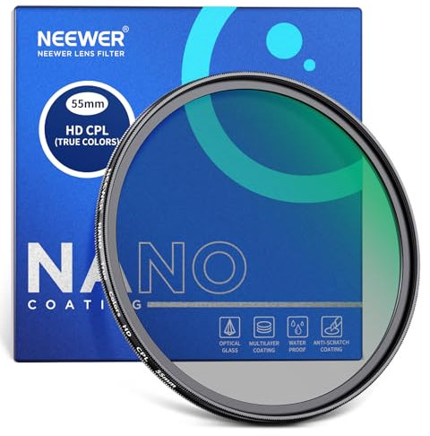 NEEWER Filtro Polarizzatore CPL 55mm, Filtro CPL Circolare True Color con Vetro Ottico HD e 30 Strati di Rivestimento Nano a Doppia Faccia, Telaio in Alluminio/Idrorepellente/Antigraffio/Antiditate