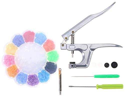 Druckknopfzangen-Set, 200 Stück T5 Kunststoff-Druckknöpfe mit Zange, Kunststoff-Druckknöpfe, Handwerkzeug für Kleidung, Nähen, Lätzchen (13 Farben)