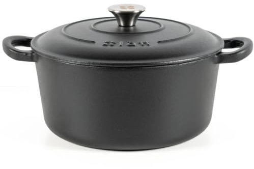 Lätt Home Cocotte Hierro Fundido Esmaltado Negra. Cocotte Redonda 26x12 CM - 4,8 L. Olla Elegante, Resistente, Especial para Inducción y Apta para todos tipo de Cocina