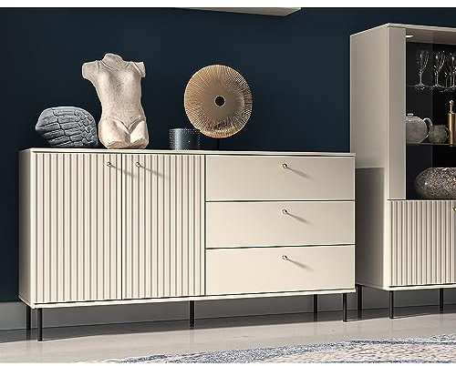 Lomadox Sideboard in Kaschmir matt mit 3 Schubkästen inkl. Softclose, Rillenoptik, B/H/T ca. 160/85/40 cm