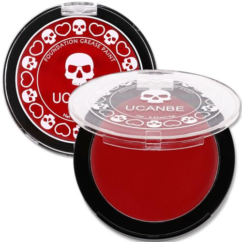 UCANBE Halloween Fond de Teint Rouge, Maquillage Rouge Peinture Visage Sûre et Non Toxique, Peinture Corporelle pour Halloween, Mardi Gras, Théâtre, Scène, Film