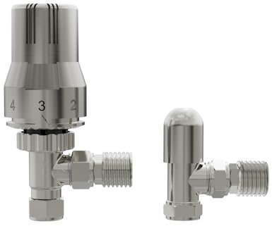 Warmehaus Angled Thermostatic Radiator Valve TRV + Lockshield 15mm Satin Nickel