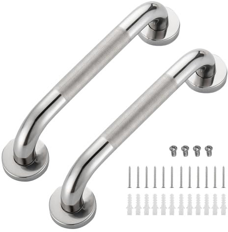2 Stück rutschfeste Dusch-Haltegriffe für Badezimmer, Chrom-Edelstahl-Handlauf, Behinderungshilfe & Ausrüstung Badehandgriffe, Badezimmer-Haltegriff für Toilette, Treppen (40cm, Silber Gerändelt)