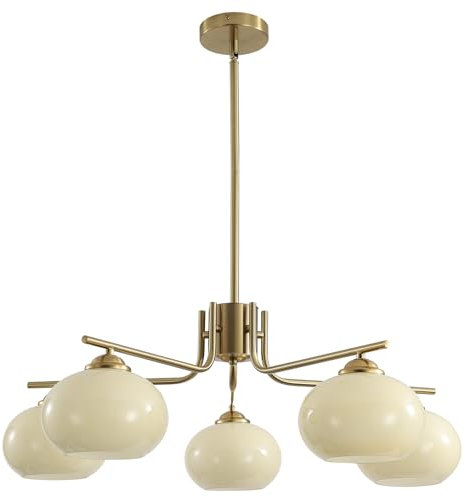 KCO Lighting Modern Brushed Gold Kronleuchter 5 Lichter Glaskugel Mitte Jahrhundert Messing Sputnik Esszimmer Leuchte Küche Insel Beleuchtung