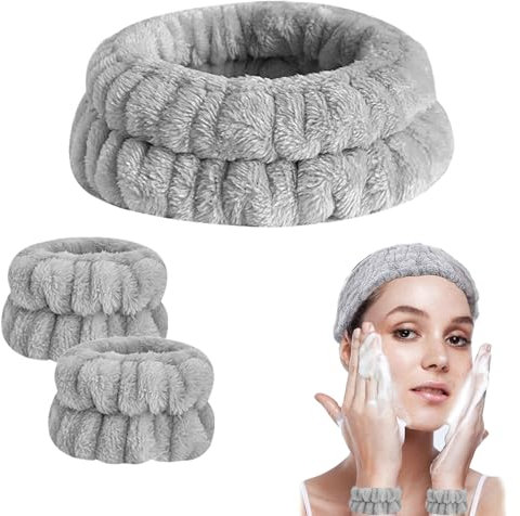 Skincare Headband and Wristbands, Skin Care Head Band, Wrist Bands for Face Washing, Soft Face Wash Wristbands for Women, Elastic Cuffs Wrist and Towels Headband Keep Arms and Head Hair Dry