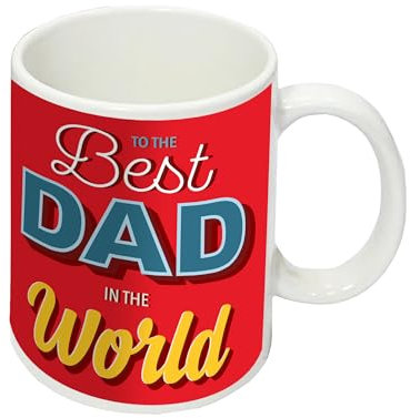 Design By Violet Best Dad in The World Mug – Red Coffee Tea Cup for Father’s Day, Birthday, or Christmas – Gift Present for Dad, Stepdad, Papa – Novelty Hot Drinks Mug for Men – 350ml