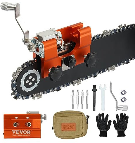 VEVOR Afilador de Motosierra, Kit de Plantilla de Afilado de Motosierra de manivela para Sierra de Cadena 101,6-558,8 mm, con 4 Cabezales de Afilado, Bolsa para leñador, paisajista, Bricolaje en casa