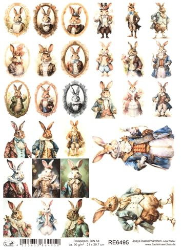 Josys Bastelmärchen Reispapier A4 Strohseide Decoupage Ostern Hase in Vintage Anzug RE6495