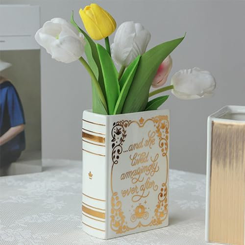 Eastuy Keramik Book Vase, Buchvase Für Blumen, Bücherform Dekorative Vase Keramik Buch Vasen Niedliche Bücherregal Dekoration Aesthetic Room Decor Moderne Schicke Vase Für Heimdekoration Wohnzimmer, UTT3LZEN45Q22QMC
