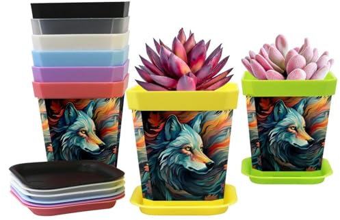 JRHEJTFZ Lot de 8 petits pots de fleurs en polypropylène PP pour intérieur et extérieur, pots de fleurs durables pour la maison et le jardin, motif loup